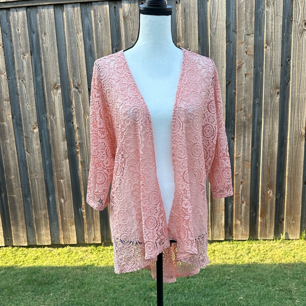 LuLaRoe Pink Lace Cardigan EUC